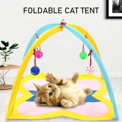 Portable Kitten Mat Toy with Hanging Balls DIY Interactive Foldable Bed Toy Cat Play Mat Blanket House Foldable Kitten Tent