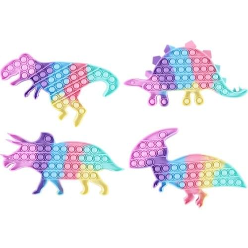 Rainbow Macaron Dinosaur Shaped Decompression Push Bubble Sensory Autism Relief Stress Toys Adult Children Anti Stress Toy