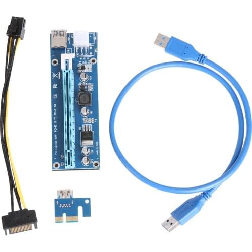 SATA PCI-E 1X to 16X Bitcoin Extender Raiser Card SATA 15Needle 6Pin Power Line DC-DC PCI to USB3.0 Cable BTC Mining Riser Card