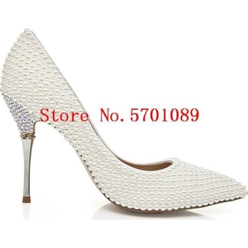 European American Luxury Pearl pumps Pointed Toe Wedding Shoes Ivory Bridesmaid Shoes High-heeled Party Prom Dress Pumps 10cm