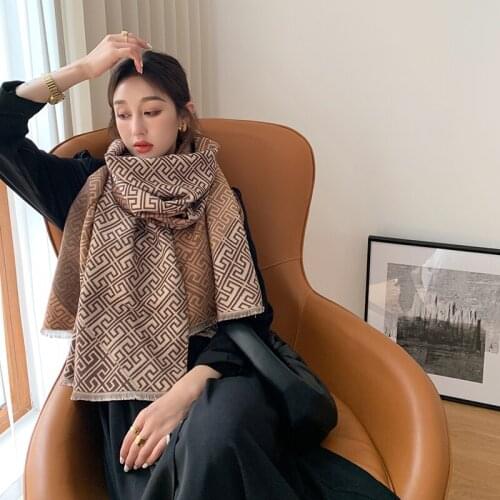 Luxury double-sided scarf women winter warm cashmere shawl scarf printed soft thin blanket holiday gift