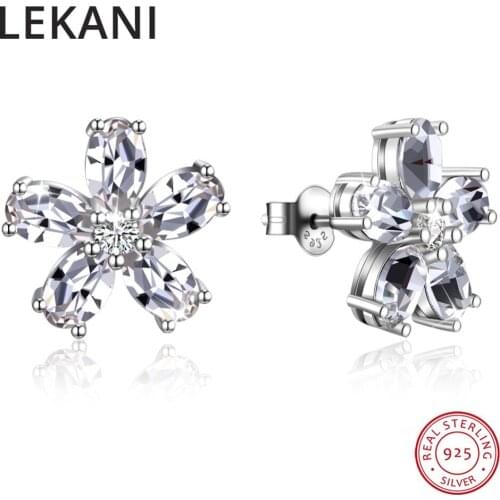 LEKANI Crystals From Swarovski Flower Stud Earrings Real S925 Silver Piercing Fine Jewelry For Women Wedding 2018 Christmas Gift