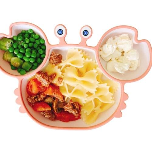 Compartment Silicone Sucker Tableware For Baby Cartoon Crab Anti-fall Dinner Suction Plate Infant Kids Food Bowl Soft Dishes