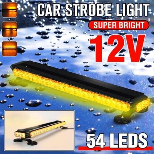 26.6" 54 LED Car Roof Beacon Strobe Light Bar Flashing Security Warning Emergency Light Magnetic Working Lamp 7 Modes