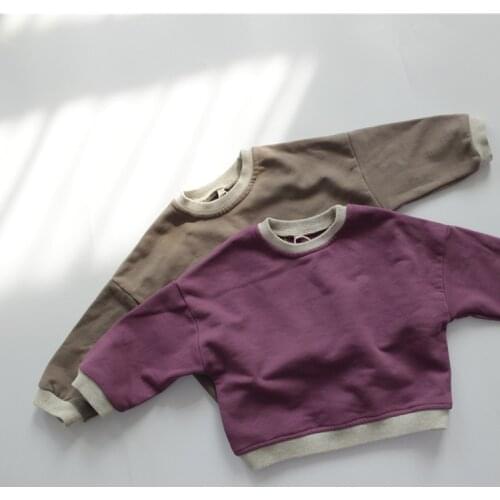 2021 spring childrens sweater Korean plate sweater contrast round neck pullover clothes