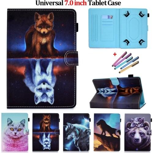 Universal 7 inch Tablet Case For Samsung Tab A A6 7.0 2016 T280 T285 Animal Painted Stand Cover For Lenovo Tab M7 E7 4 3 7 Case