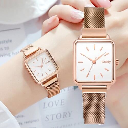 Gaiety Brand Women Watches Fashion Square Ladies Quartz Watch Bracelet Solid Dial Simple Rose Gold Mesh Luxury Women Watches