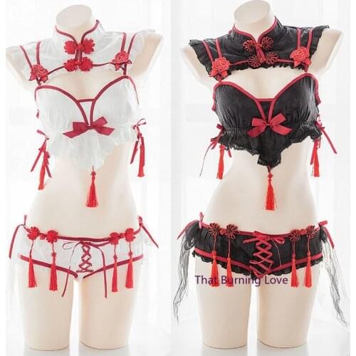 Anime Lingerie Sexy Cosplay Traditional Cheongsam for Women Gothic Punk Little Devil Kawaii Bra Set Fashion Roleplay Maid Outfit