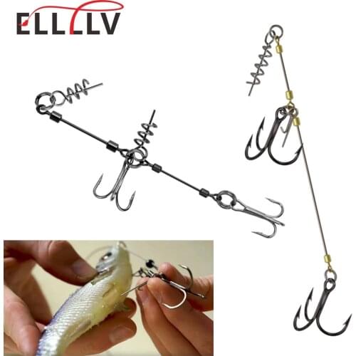 1pc 3 Size Treble Hook Steel Wire Group Double Hook With Spring Lock Pin For Big Soft Shad Saltwater Fishing Soft Lures Rig