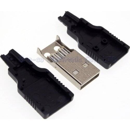 100set 3 in 1 Solder Type A USB male plug with plastic case USB male connector charge data plug