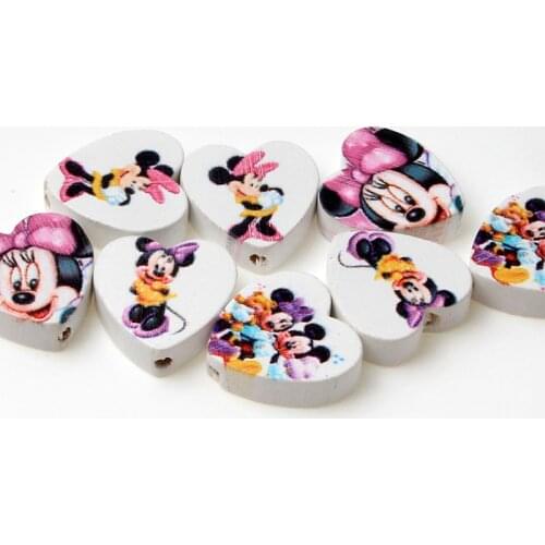 20mm 30pcs Natural Heart Shape Mixed Cartoon Mouse Wood Spacer Beads For Jewelry Making Kids Craft DIY Baby Toys