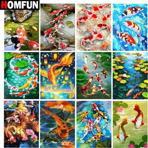 HOMFUN DIY Diamond Painting "Animal fish scenery" Full Drill Square Round Diamond Embroidery 5D Cross Stitch Decoration Home