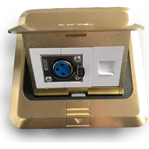 Bronze Pop-up Floor Box Kit Microphone XLR Female Jack & Network LAN RJ45 CAT6 Panel Ground Outlet Socket Receptacle