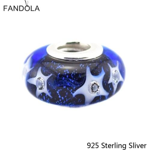 CKK Murano Glass Beads 925 Sterling Silver Jewelry Starry Night Sky Fashion Charms Fits Original Bracelets