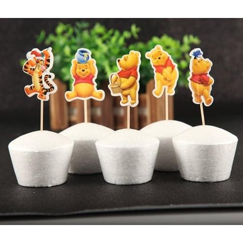 Cupcake Toppers Picks 24pcs Winnie The Pooh Birthday Decorations Kids Birthday Party Baby Shower Cake Decor Supplies