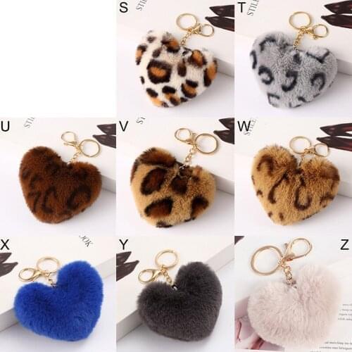 Artificial Rabbit Fur Pom-pom Keychain Leopard-print Pom-pom Keychain Lady Mobile Phone Bag Key Ring Love Pendant Decoration