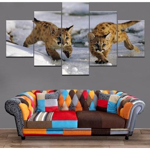 5 Piece HD Print Animal Paintings Poster Wall Art Artwork Animal Cougar Home Decoration Modern For Canvas Living Room Framework