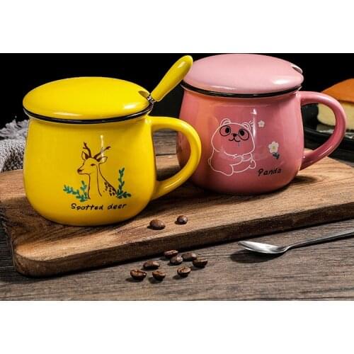 350ml Cartoon Cute Bear Ceramic Mug with Lid and Spoon Coffee Cup Home Milk Tea Cup Breakfast Cup Drink Novelty Gift