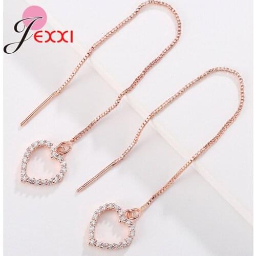 Korean 925 Sterling Silver Fashion Heart Cubic Zircon Ear Rings Earrings Drop Jewelry Piercing Long Earline For Wedding Party