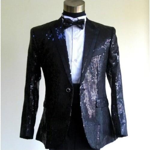 Custom Made Men Slim Fit Suit Sequins Groom Tuxedos White Black Gold Red Groomsmen Men Wedding Suits Dress Jacket + Pants+BowTie