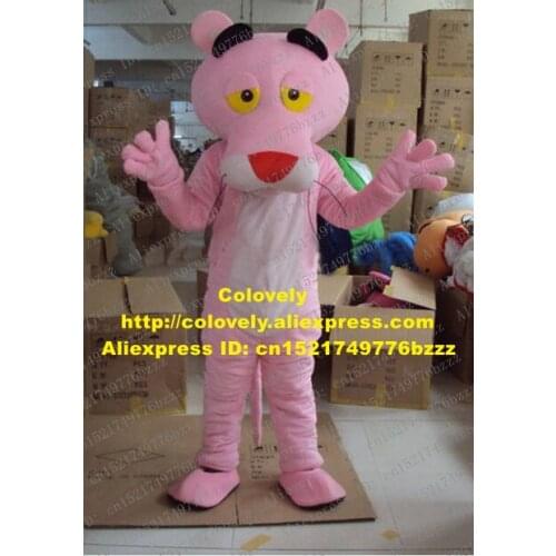 Lovely Pink Panther Mascot Costume Mascotte Leopard Pard Panthera Pardus Adult With Black Eyebrow Yellow Eyes No.1859 Free Ship