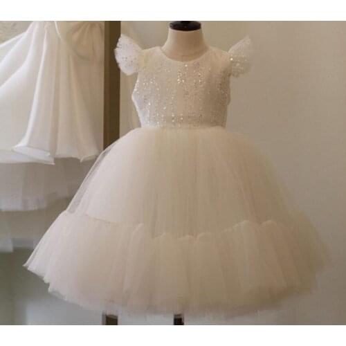 Princess Kids Dresses For Girls Lace Tutu First Birthday Baby Girls Dress Sequins White Baby Baptism Dress Children Girls Gown