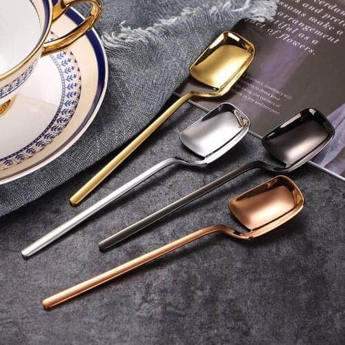 Stainless Steel Spoon Long Handle Ice Cream Scoop Tea Coffee Mixing Spoon Dessert Fruit Fork Home Kitchen Decorative Tableware