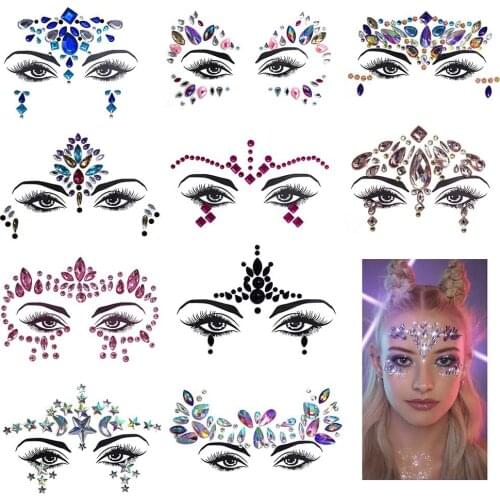 Fashion Face Sticker Crystals Rhinestone Applique Glitter Chest Rhinestones Glass Temporary Crystal Tattoo Music Festival Strass