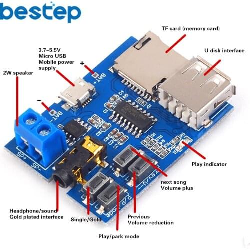 Mp3 nondestructive decoder board Built-in amplifier mp3 module mp3 decoder TF card U disk decoding player