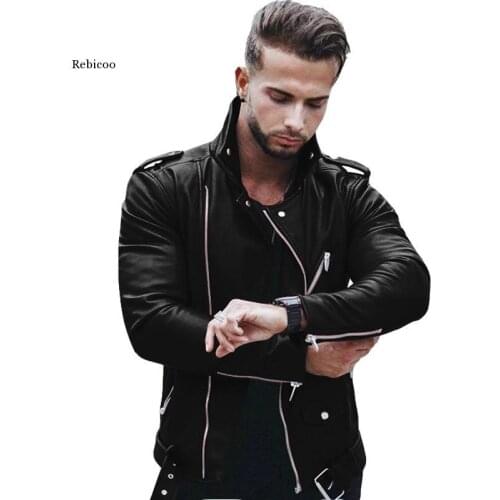 Fashion Leather Jackets Men Pu Leather Coat Men Autumn Winter Motorcycle Jacket Men Casual Slim Fit Turn Down Collar Male Jacket