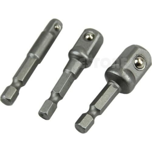 3 Sizes Socket Adapter Set Hex Shank to 1/4",3/8",1/2" Impact Driver Drill BIts