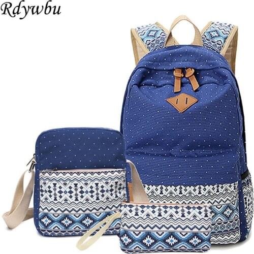 National Dot Printing Backpack Purse Big Capacity Canvas School Bag Female High Quality Laptop Travel Bag Sac A Dos Mochila B803