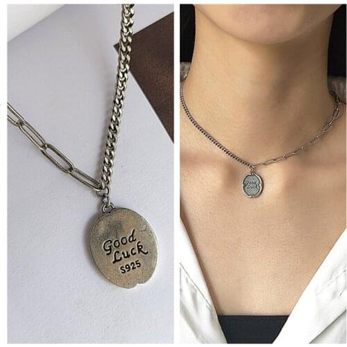 New Fashion Lady Silver 925 Sterling Necklace For Women Jewelry Vintage Letter Pendant Necklace Girl Clavicle Chain Accessories