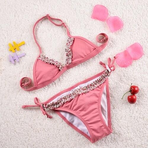 New 2020 Girls Swimwear 2~16Years Kids Beach Wear Lovely Swimming Suits Bikini Children Swimwear Biquini Infantil-ST126