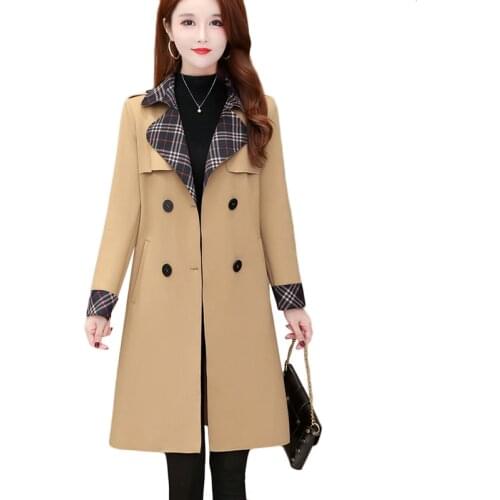 New 2021 Spring Autumn Long Windbreaker Outerwear Women Casual Trench Coat Double Breasted Plus Size Overalls Overcoat Khaki 4XL