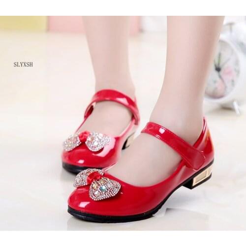 2019 Girls Flat shoes white dress shoes models bowknot princess wedding shoes leather students 3 color baby shoes for children