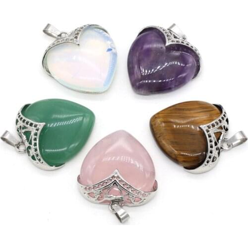 1pcs Natural Stone Crystal Quartz Amethysts Green Aventurine Pendant Charm for Necklace Earring Jewelry Making Gift Size 32x35mm