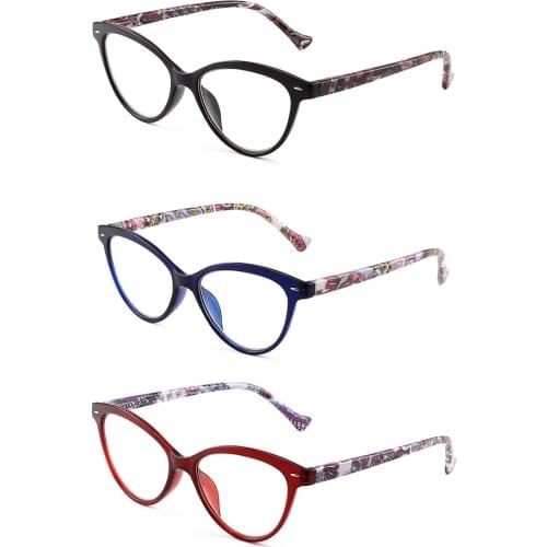 JM 3pcs/set Women Spring Hinge Cat Eye Reading Glasses Floral Magnifier Presbyopic Diopter Reading Glasses