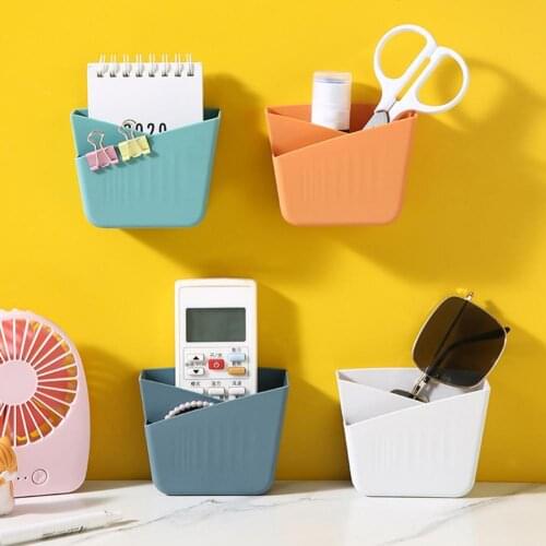 2021 Plastic Wall Mounted Non Punching Storage Box Remote Controller Mobile Phone Storage Box Bathroom Wall Shelf Storage Box