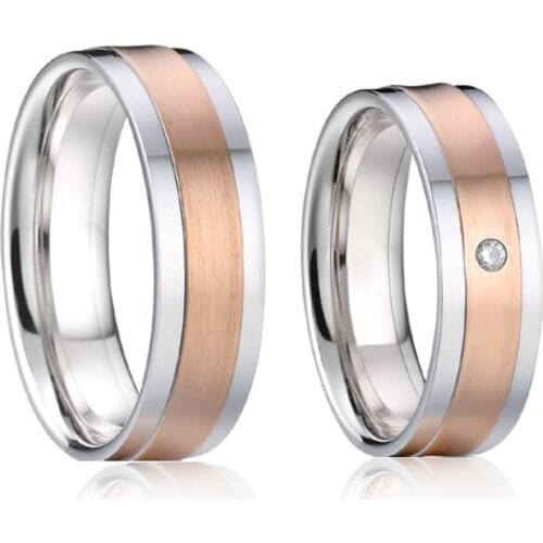 1 Pair Rose Gold Plated Lovers Alliance Wedding Rings Set for Men And Women Stainless Steel Jewelry Couple Ring Marriage Gift