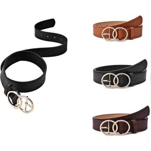 New style double ring buckle ladies belt classic carving fashion all-match jeans belt soft and elastic ladies belt