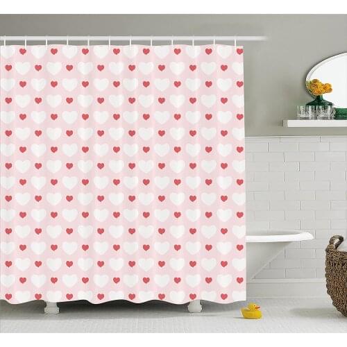 Pink Shower Curtain Love Decor Small and Big Hearts Valentines Feminine Antique Gatherings Engagement Inspired Bath Curtains