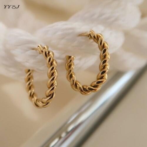 Oval gold twist hoop earring for women stainless steel rope entwine half hoop earring geometry dainty fashion women earring 2021