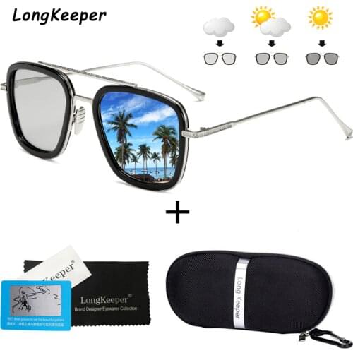 Luxury Steampunk Men Photochromic Sunglasses Tony Stark Iron Man Sun Glasses Retro Metal Eyewear Male Sunglasses with Case Gift