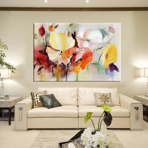 Modern Watercolor Flowers Wall Painting Hand Painted Poppy Flowers Print on Canvas Wall Picture for Living Room Home Decor Gift
