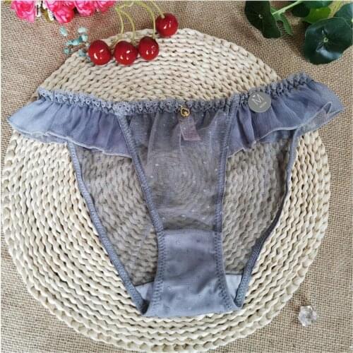 Light grey chiffon lace underpants lace low-waisted, hot, transparent, traceless and ultra-thin, see-through cotton crotch pants