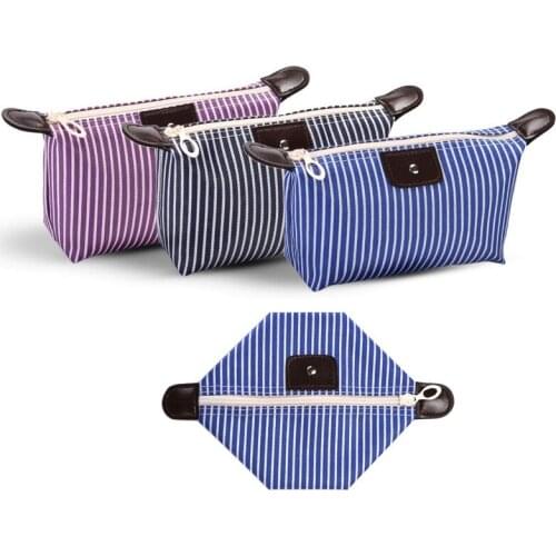Waterproof Women Striped Travel Cosmetic Bag Folding Makeup Wash Bag Handbag Female Zipper Purse Cosmetics Make Up Organizer Bag