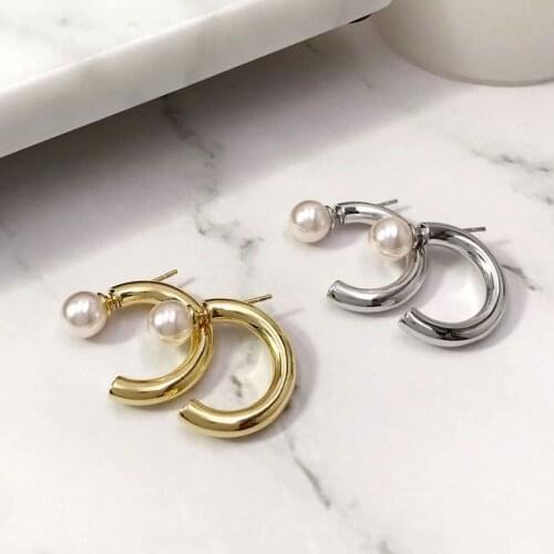 High Quality C-shape Earrings For Women Simple Luxury Design Pearl Beads Gold Stud Earring Korean Ladies Fashion Jewelry