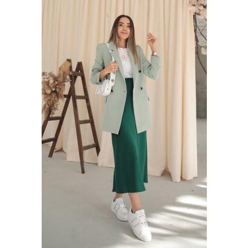Womens Green, Double Pocket Detail, Jacket, Casual, Modern, Everyday, Business, Meeting, travel For, Quality Stitching, Asterlı, Button