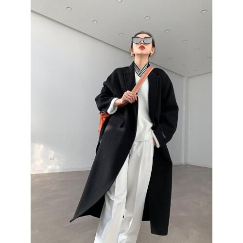 High-end elegant temperament mid-length suit collar double-sided cashmere coat woolen coat female 21 new